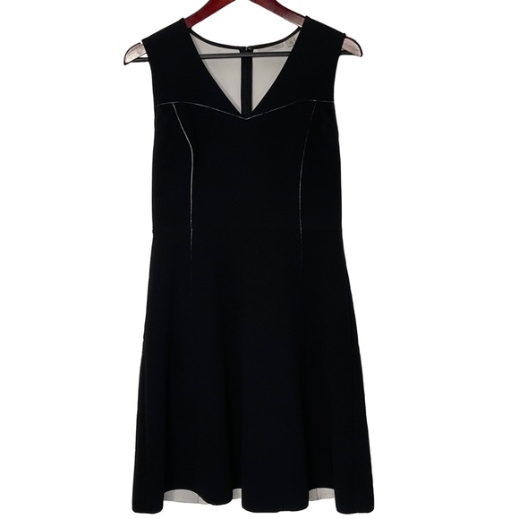 Halogen Black Sleeveless V-Neck Dress w/White Ribbing Strategically Placed Sz 8. - Picture 1 of 14